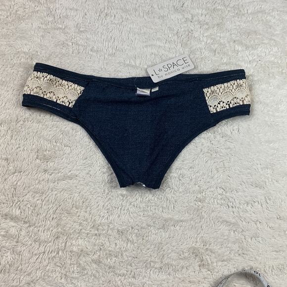 L Space Nanette Dreamer Bitsy Cut denim and crochet bikini bottoms, NWT L - Picture 8 of 8